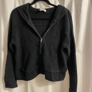 Black Knit Zip-Up Hoodie